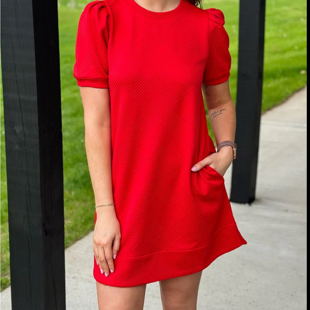 JODIFL Red Puff Sleeve Mini Dress